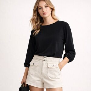 Veronica Beard Yandell High Rise Denim Shorts 29 ECRU Cream Braided Waist